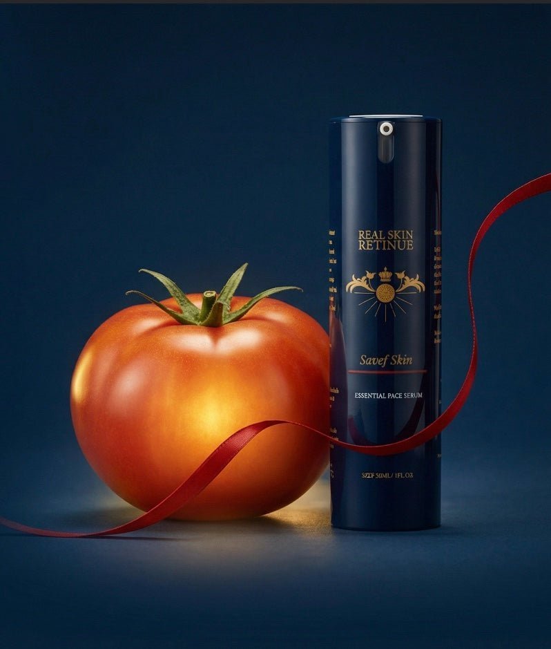 Healthy foods for skin photoprotection including tomatoes, green tea, and salmon with antioxidant benefits