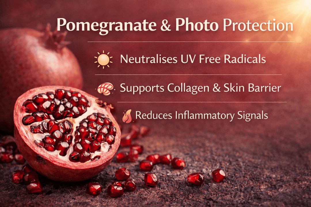 Fresh pomegranate seeds representing antioxidant-rich nutrition for skin health and resilience