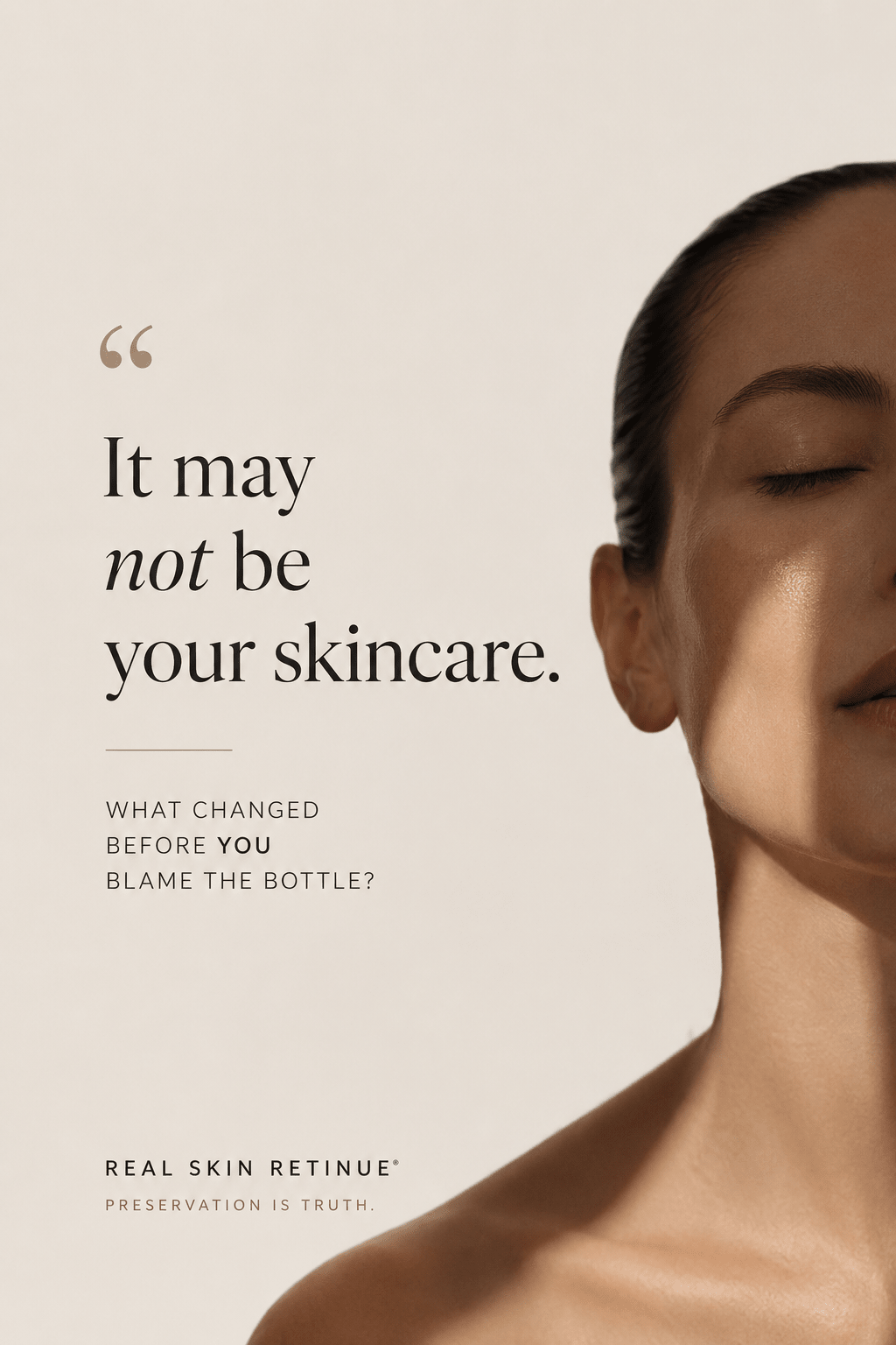 Woman reflecting on her skincare routine — Real Skin Retinue Modern Skin Concept